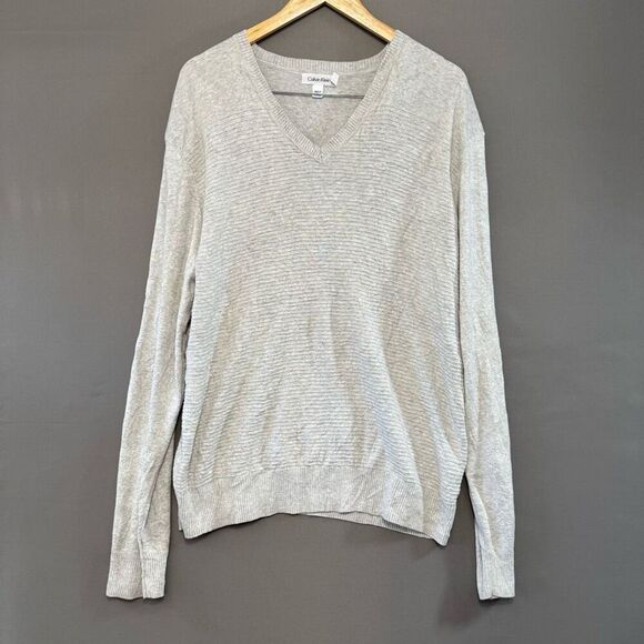 Calvin Klein Grey Men’s Pullover Size XL Cotton Blend Ribbed Style V-Neck - Picture 1 of 12